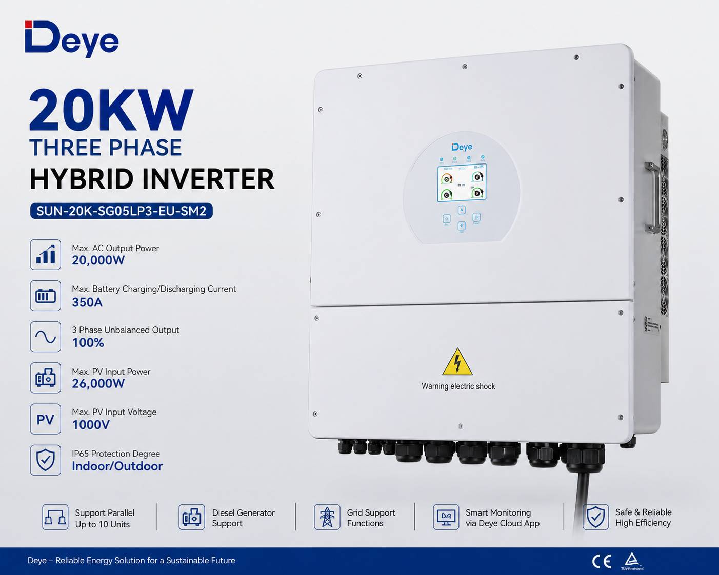 اینورتر خورشیدی هیبریدی 20 کیلووات سه‌فاز Deye مدل SUN-20K-SG05LP3-EU-SM2